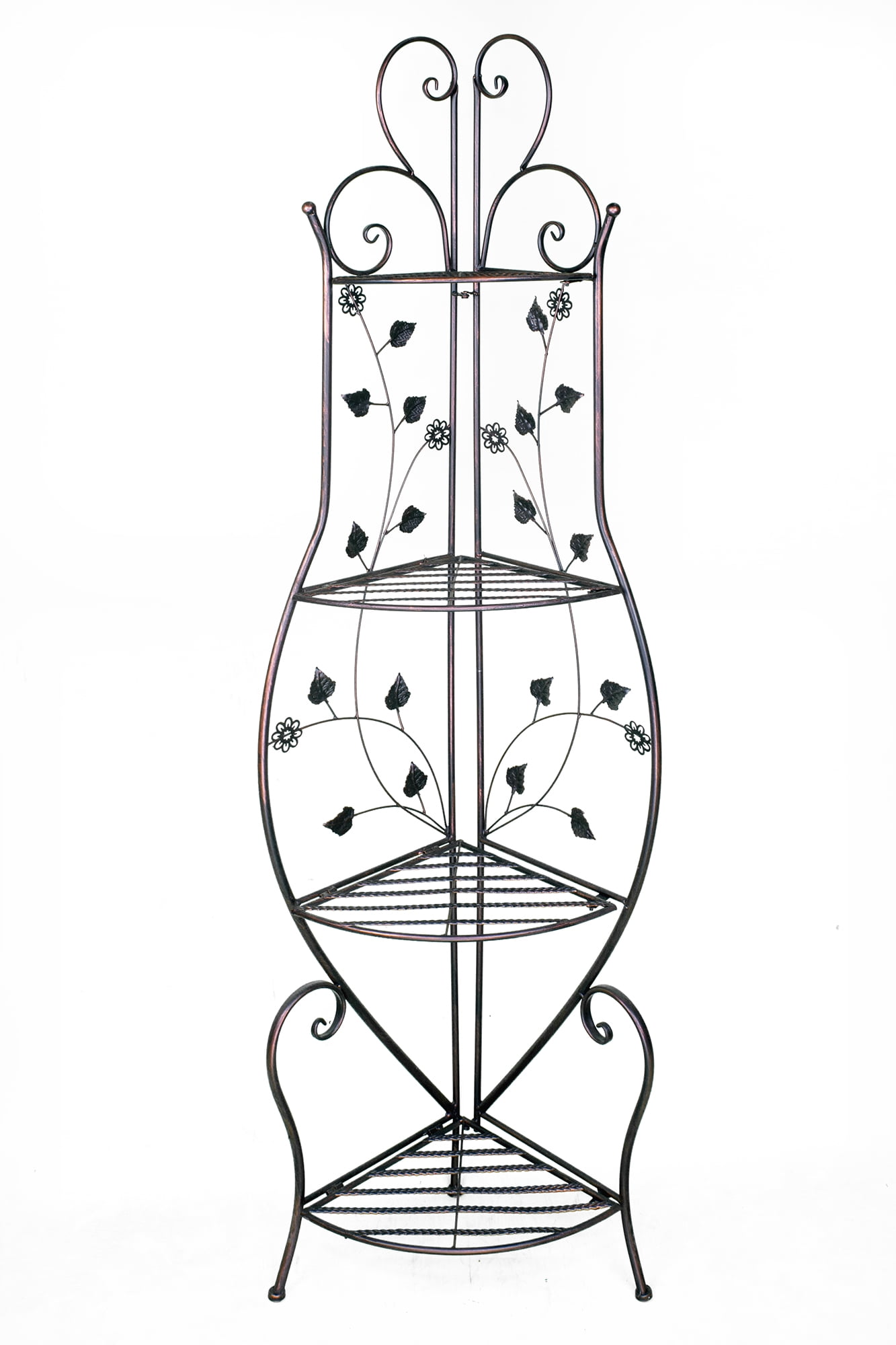 67.5' Blackened Copper Corner Bakers Rack with 4 shelves