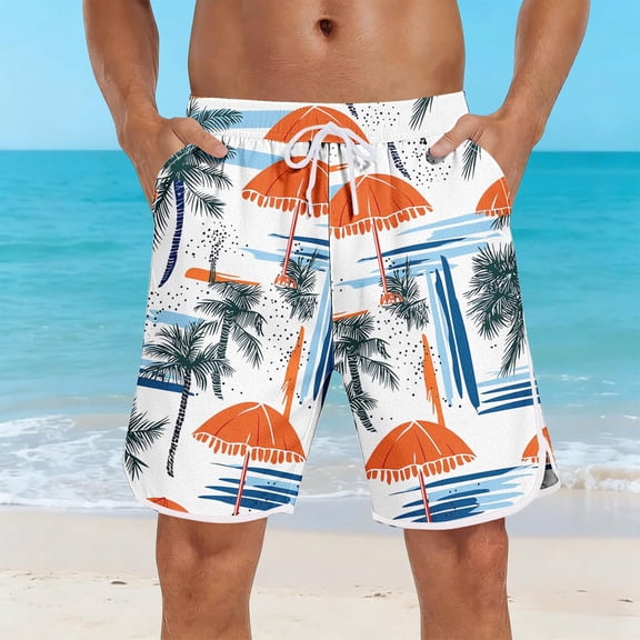 SOOMLON Men Swim Trunks Long Big and Tall Beach Shorts Quick Dry Swim Shorts with Liner Pockets Palm Tree Board Shorts