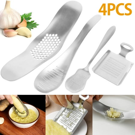 

Grusce 4Pcs Garlic Press Garlic Squeezer Tool Set Stainless Steel Ginger Crusher Squeezer Slicer Mincer Chopper with Ergonomic Clean Easily for Home Kitchen Garlic