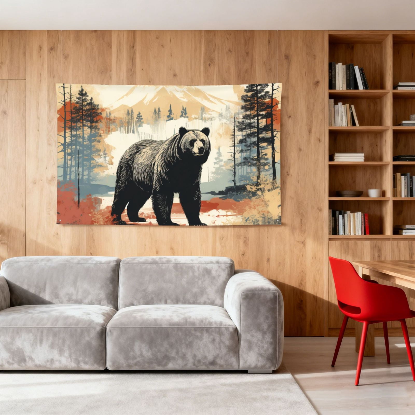 Bear Rustic Lodge Southwestern Four Hole Decorated Banner Flag for Garden Yard Home Decoration Indoor Outdoor 4x6 Ft