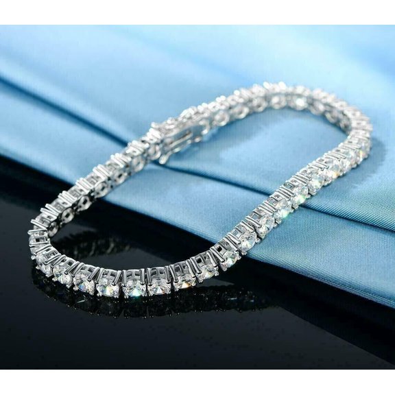 Forever Jewels 15Ct Round Cut Moissanite Women Tennis Bracelet 14K White Gold Plated