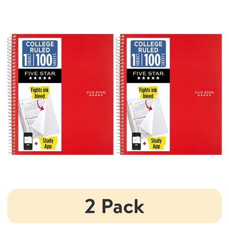 (2 pack) Five Star Wirebound Notebook - 1 Sub 100ct CR, Red