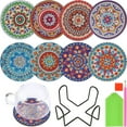 thumbnail image 1 of CNKOO 8Pcs DIY  Coasters Kit with Holder 4 Inch Rhinestone Painting Coasters Reusable  Drawing Cup Mat Colorful Crystal Art Painting Cup Pad Crafts for Kid Adult Beginner, 1 of 10