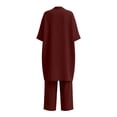 thumbnail image 5 of Women's 3 Piece Linen Set, Long Cardigan with Spaghetti Strap Top and Wide Leg Pants, Comfortable Vacation Outfit for Summer, Beach, and Casual Boho Style-Wine, 5 of 8