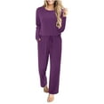 thumbnail image 7 of BXINGOHAI Lounge Sets for Women 2 Piece Outfits Airport Wide Leg Pants Matching Set Sweatsuits Purple M, 7 of 7