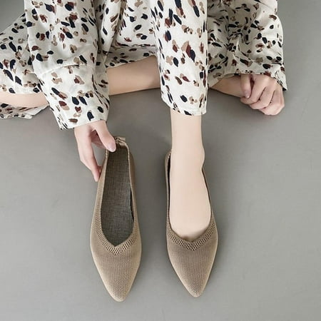 

absuyy Womens Flats Shoes- Fashion Mesh Slip on Low Top Comfy Casual Shoes Khaki Size 36