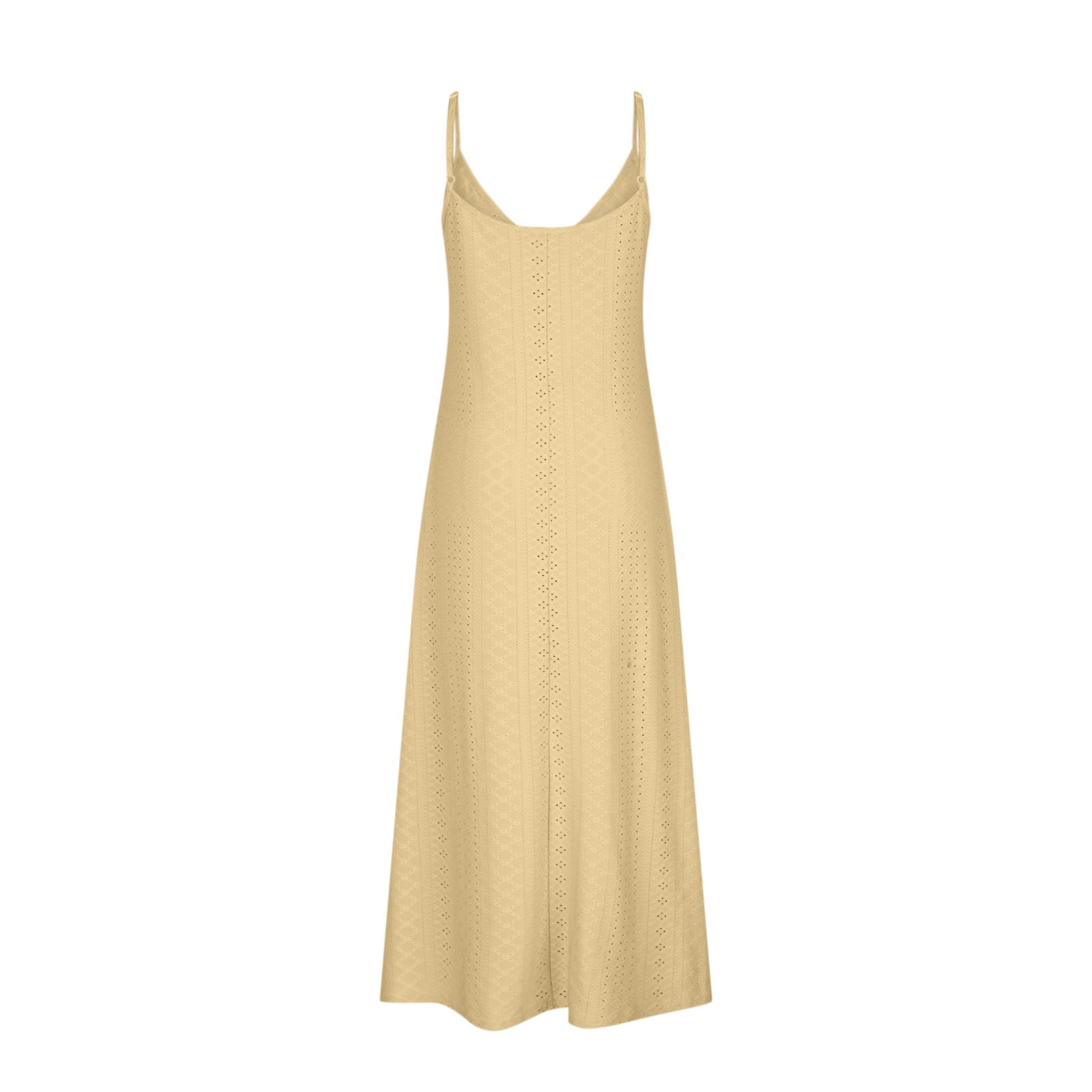 Ecqkame Women Casual Holiday Style Slip Dress Hollow Out Solid Color Loose  Maxi Dress Sleeveless V-Neck Camisole Dress 01-Yellow XL - Walmart.com