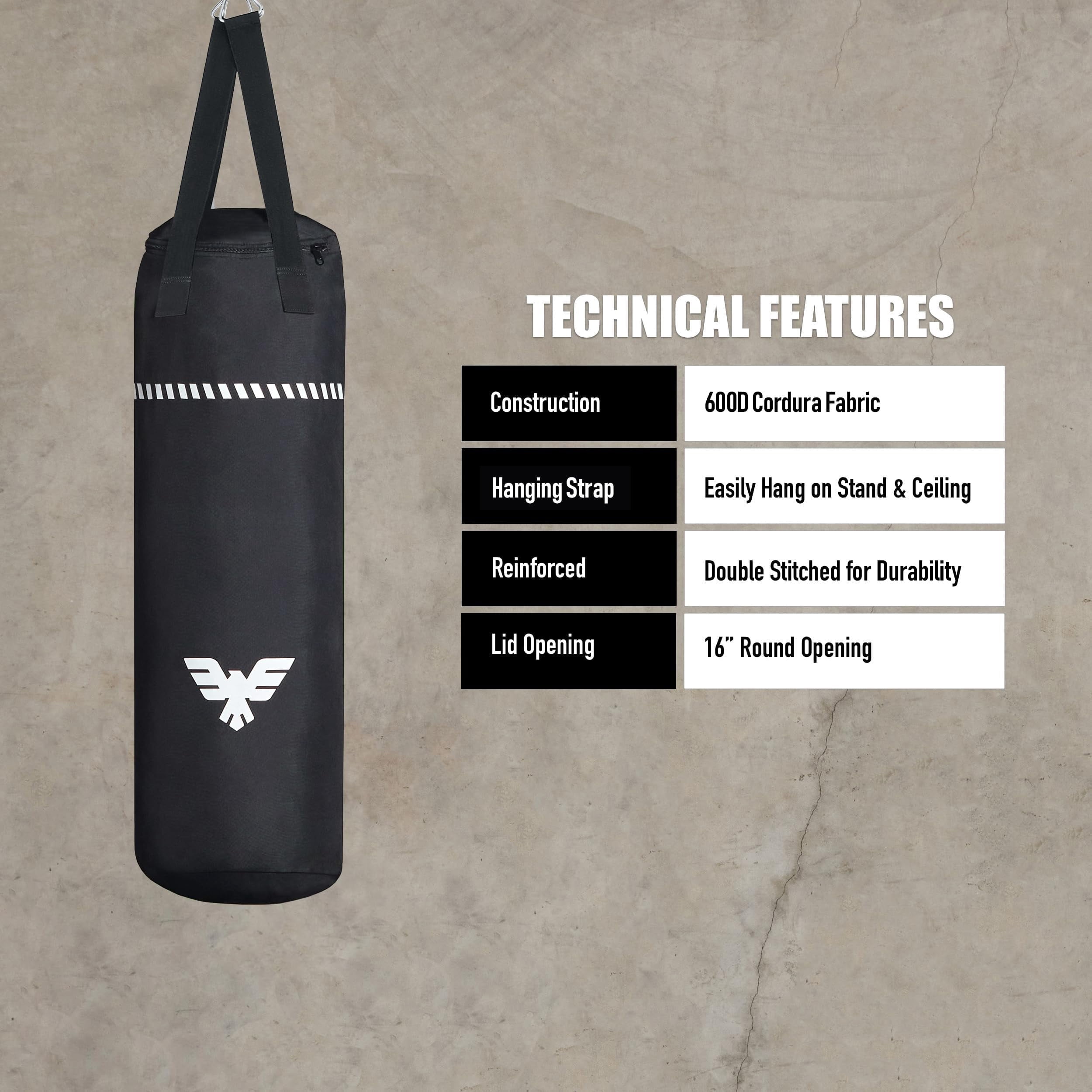 Boxing Bag 4 Ft - Heavy Duty Canvas Punching With Straps For  Mma Muay Thai Kickboxing Martial Arts & Fitness Unfilled