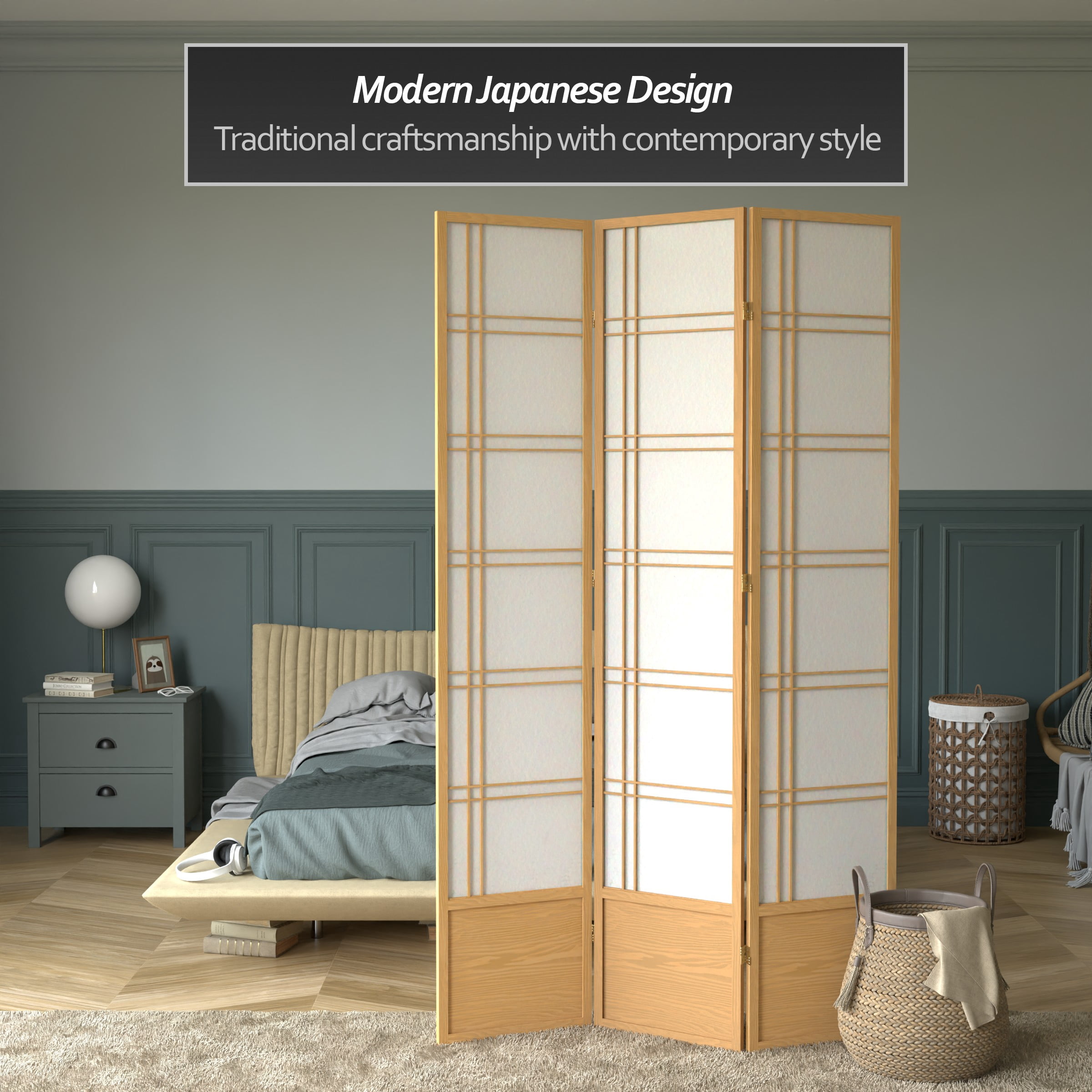 Oriental Möbel Shoji Raumteiler – 6 Ft (ca. 176 Cm) Hoch, 3 Elemente, Doppelkreuz-Design, Honigfarbe