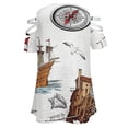 thumbnail image 5 of Ocean Nautical Vintage Sea Coastal Lighthouse Boat Womens Summer V Neck Zipper Top Short Sleeve T Shirt Off Shoulder Top Casual Classy Loose Shirts, 5 of 7