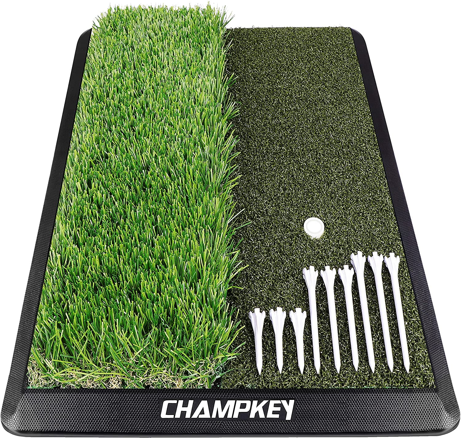 CHAMPKEY DualTurf Golf Hitting Mat Come with 9 Golf Tees & 1 Rubber