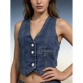 thumbnail image 5 of JGGSPWM Women's Vintage Denim Vest Single Breasted V-Neck Sleeveless Jacket Washed Distressed Waistcoat Summer Short Coat Blue S, 5 of 8
