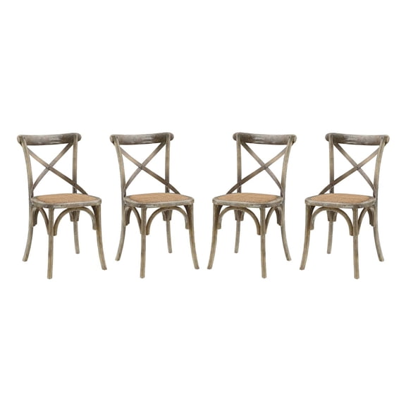 Modway Gear 18.5" Elm Wood and Rattan Dining Side Chair in Gray (Set of 4)