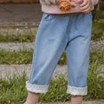thumbnail image 3 of Spring Autumn Girls' Jeans 2-8 Y Korean Style Children's Solid Straight Pants Kid's Simple Trousers Cute Girls Pants, 3 of 6