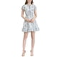 thumbnail image 1 of Vestido de gasa floral con volantes y cuello en V para mujer, con mangas acampanadas y lazo, por encima de la rodilla, A-line, M, blanco, 1 of 7