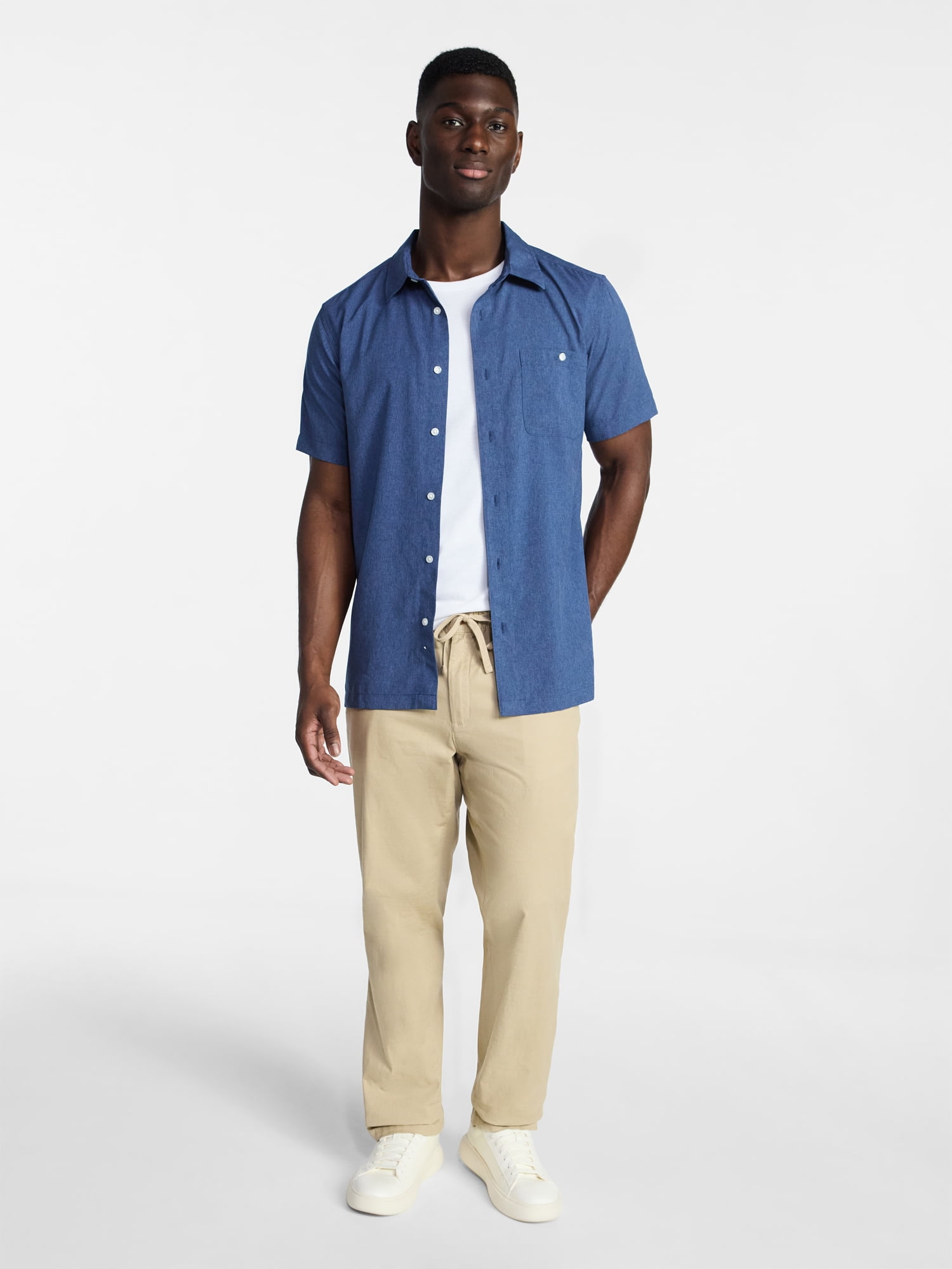 George Men's & Big Men's Regular Fit Microfiber Button-Up Shirt with Short Sleeves, Sizes XS-5XL
