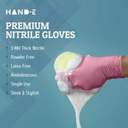 Hand-E Nitrile Gloves (L) 200 Count - Disposable, Pink, Powder and Latex Free Gloves