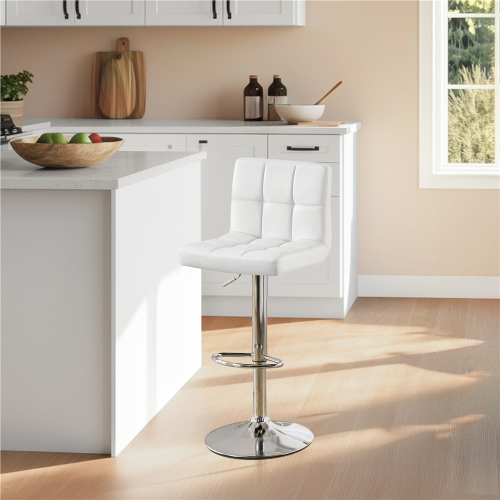 Renwick PU Leather Height Adjustable Bar Stool with Backrest, White