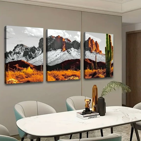 Shadudu Cactus Mountain Desert 3-Piece Large Size Canvas Wall Art Set, Modern for Home and Office Decor 16x24x3pcs