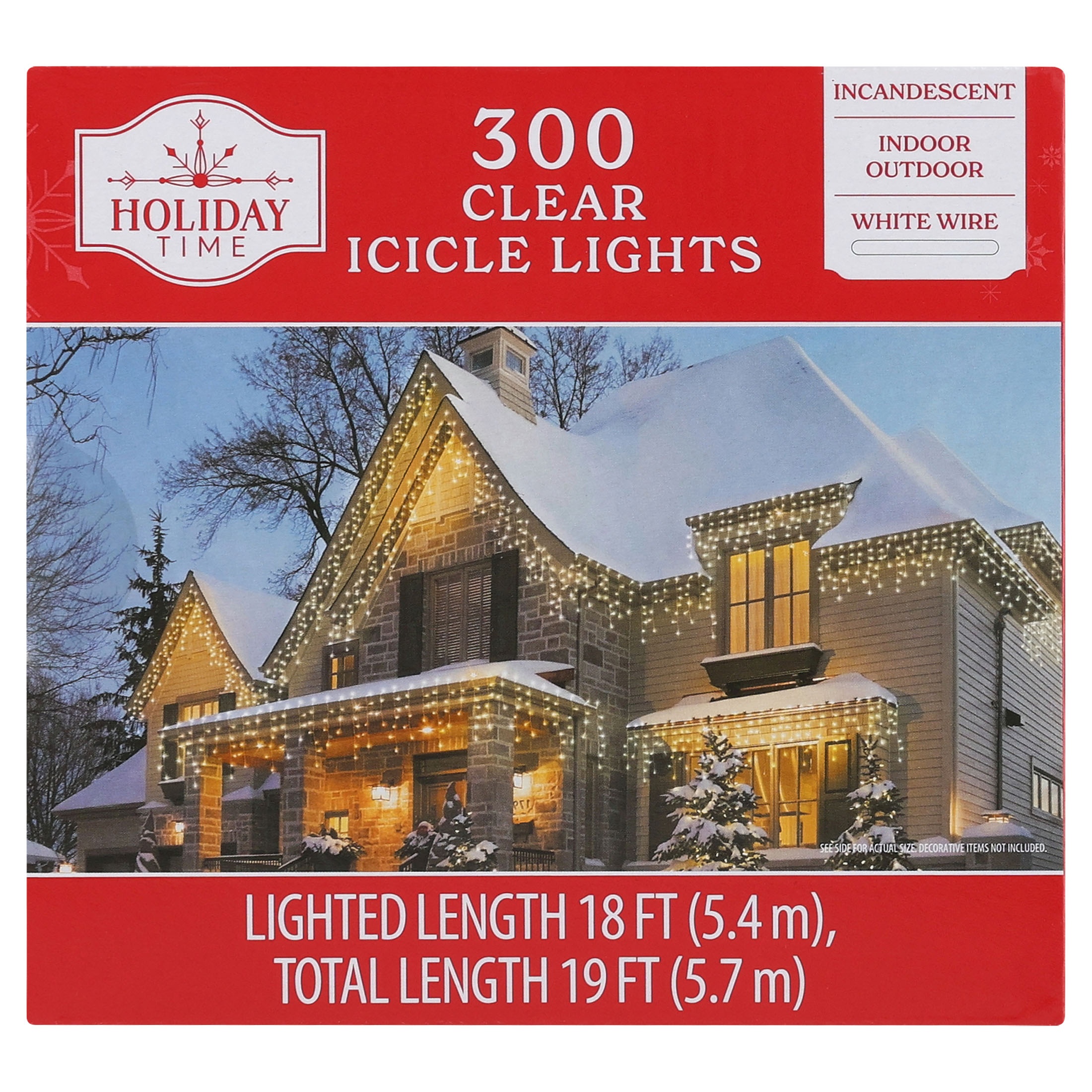 Holiday Time 18-Foot 300-Count Clear Icicle Christmas Lights