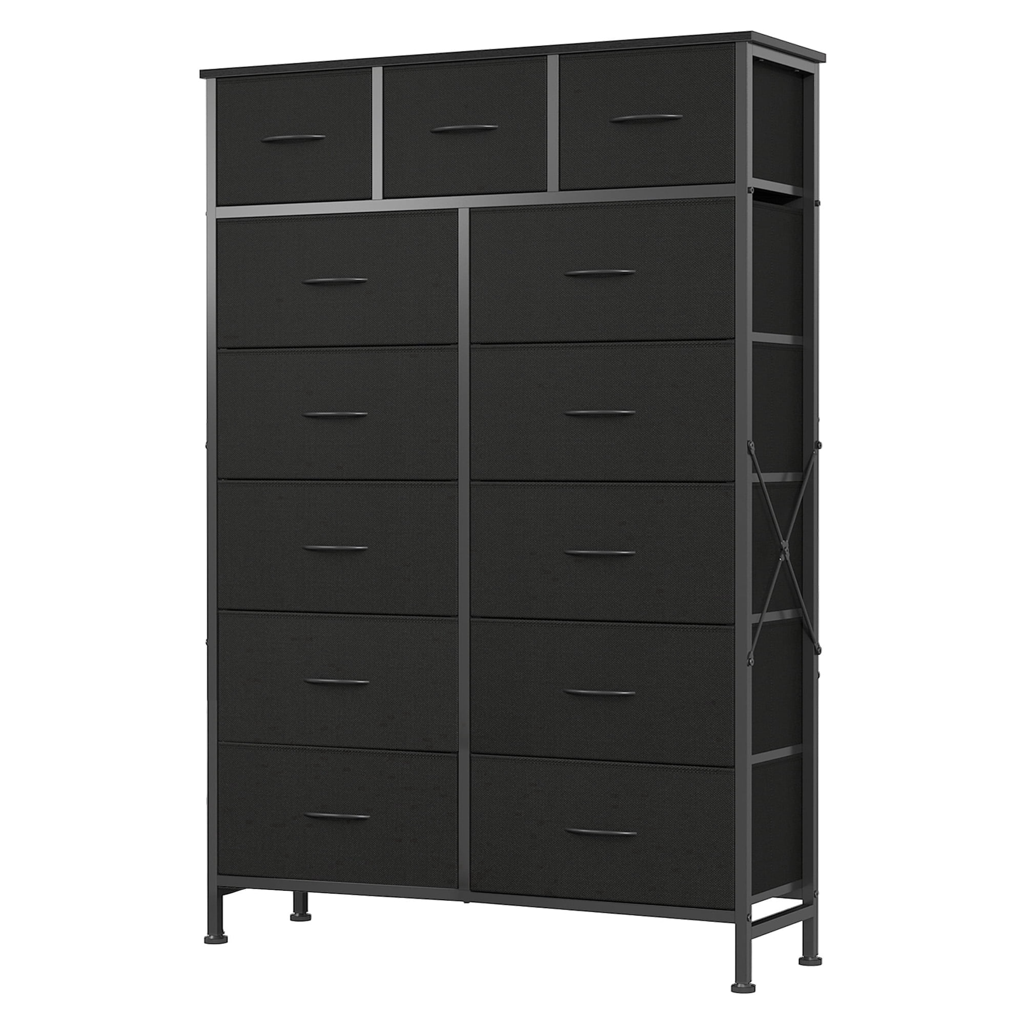 edx 13-Drawer Fabric Dresser, Sturdy Steel Frame Storage Cabinet for Bedroom Closet Clothes, Black