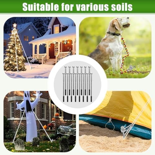 15 Pack Screw in Tent Stakes Heavy Duty,8 ’’ Ground Anchors Screw in,Metal Stakes with Hex Head Driver and Sturdy Storage Bag. (15)
