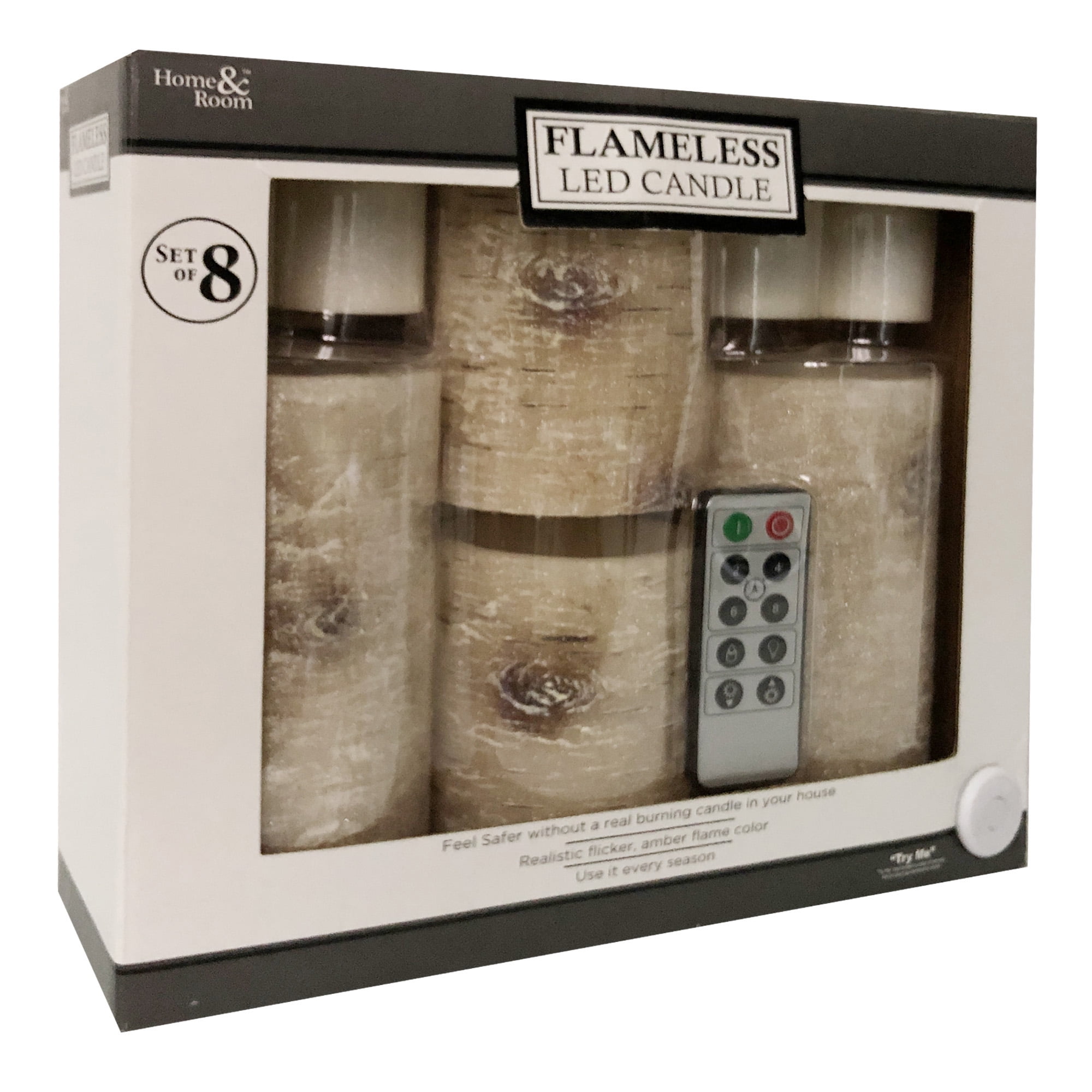 8 Ct Flameless LED Pillar Candle, Birch
