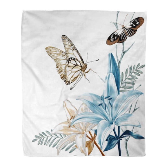 SIDONKU Flannel Throw Blanket Beauty of Beautiful Flower on White Butterfly Wildlife Soft for Bed Sofa and Couch 50x60 Inches