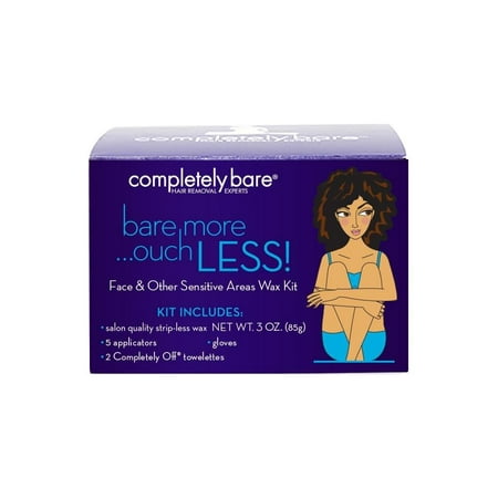 Completely Bare bare more ouch LESS Strip-Less Waxing Kit - Face & Other Sensitive Areas Wax Kit for Hairless & Smoother Skin - Salon Quality, 3 (Best Face Wax For Sensitive Skin)