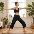 thumbnail image 4 of Women’s Capri Yoga Sweatpants with Pockets High Waist Drawstring Flared Pants Casual Workout Lounge Flare Leggings for Summer, 4 of 8