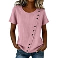thumbnail image 3 of Avtoify Women Round Neck Linen Button Top Summer Top for Women Dressy Casual Short Sleeve Asymmetrical Blouse, 3 of 8