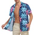 thumbnail image 5 of American Trends Hawaiian Shirt for Men Short Sleeve Button Down Shirts Beach Shirts for Men Pink and Blue Coconut Tree L, 5 of 5