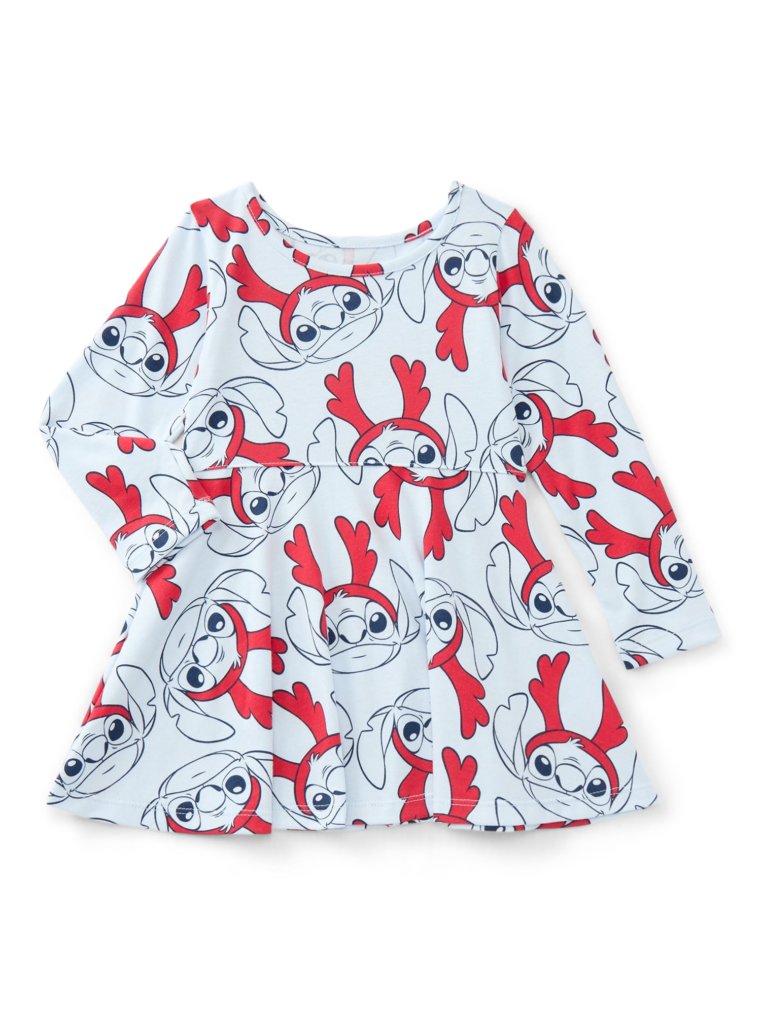 Stitch Toddler Girls Allover Print Dress with Long Sleeves, Sizes 12M-5T