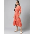 thumbnail image 5 of Janasya Women's Orange Cotton Motifs Printed Ruffled Dresses, 5 of 8