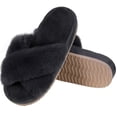 thumbnail image 4 of Litfun Fuzzy Slippers for Women, Soft Plush Cross Band Slip on Open Toe House Slippers with Memory Foam, Dark Grey, 4 of 7