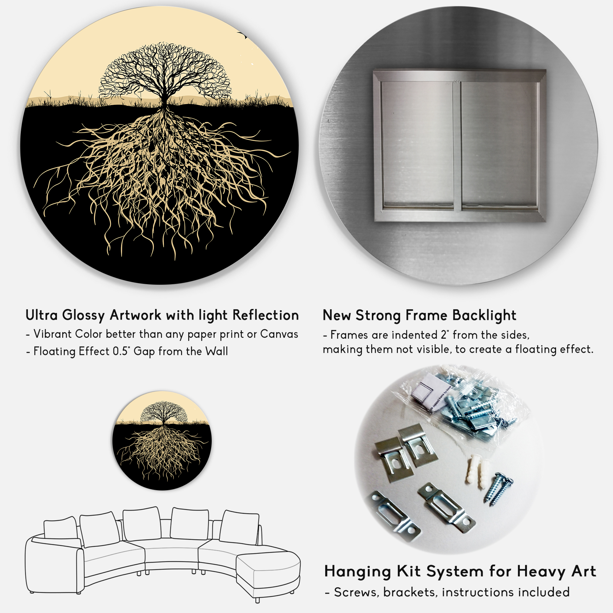 Designart 'Tree Silhouette With Underground Roots' Traditional Circle Metal Wall Art 29x29 - Disc of 29