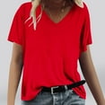 thumbnail image 2 of Loopsun Plus Size Womens Summer Tops, Fashion Woman Causal V-Neck Solid Blouse Short Sleeve T-Shirt Summer Tops Red XL, 2 of 4