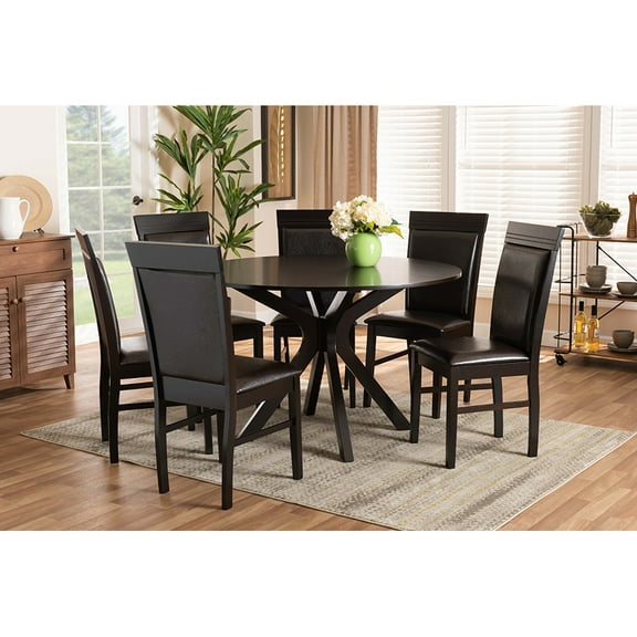 Baxton Studio Jeane Modern and Contemporary Dark Brown Faux Leather Upholstered and Dark Brown Finished Wood 7-Piece