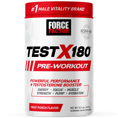 Force Factor Test X180 Pre-Workout Powder & Testosterone Booster for Men, Fruit Punch, 30 Servings