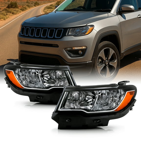 AKKON - Fits 2017-2022 Jeep Compass Halogen OE Black Style Headlights - Pair Housing