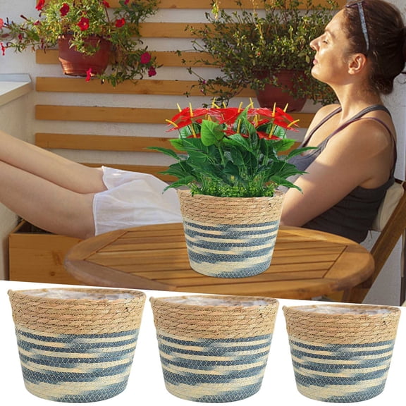Sruoe Plant Pots, 11in Flower Pots, Woven Seagrass Plant Pot, Indoor Outdoor Planters for Home Garden Balcony Patio, Boho Farmhouse Home Decor
