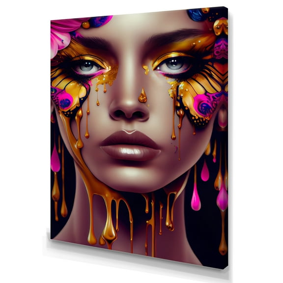 Designart Sensual Woman With Colorful Butterfly VI Canvas Wall Art
