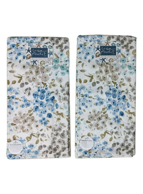 Set of 2 BLUE ESCAPE Hydrangeas Terry Kitchen Towels by Kay Dee Designs