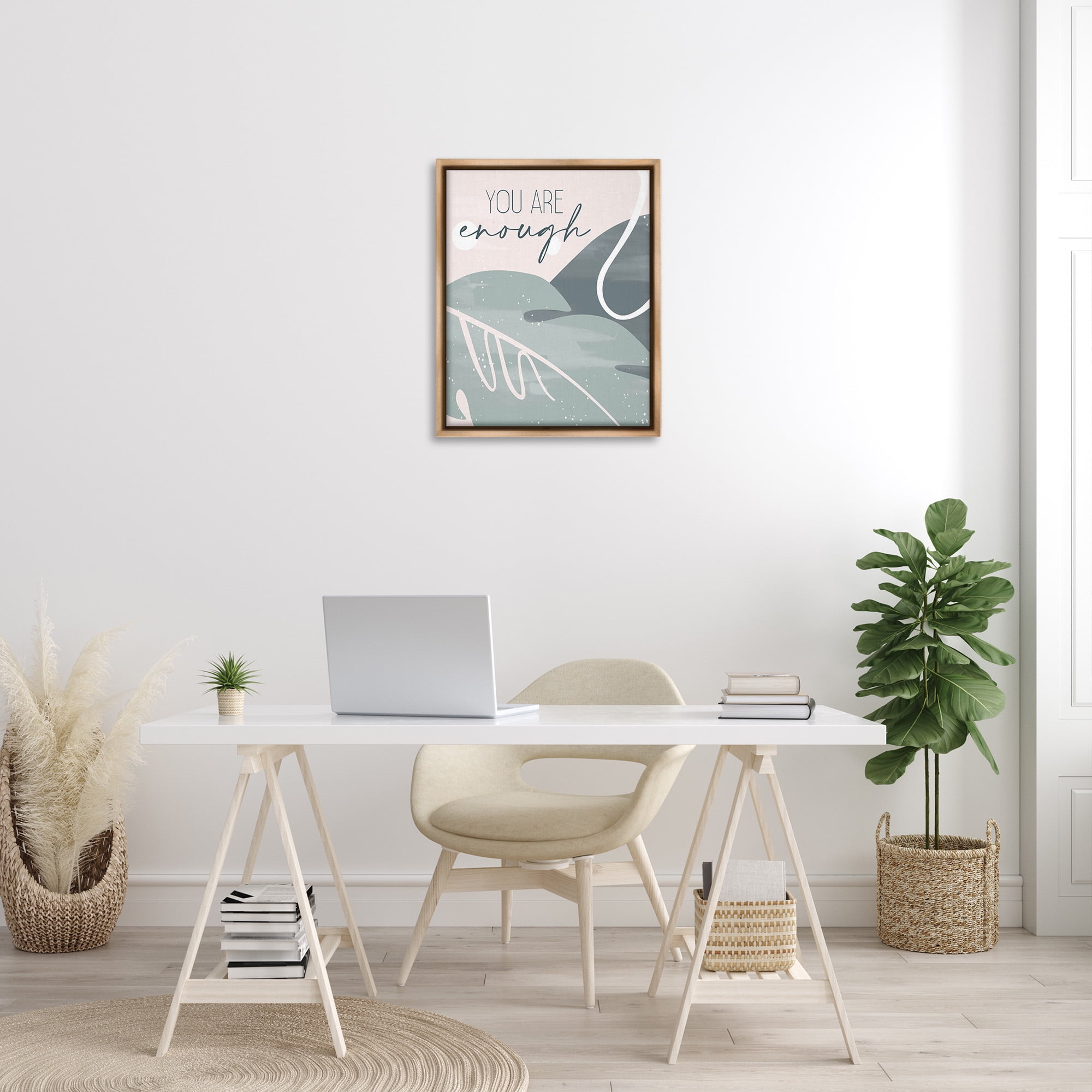 Stupell Industries You Are Enough Phrase Typography Painting Brown Floater Framed Canvas Art Print Wall Art, 25 x 31