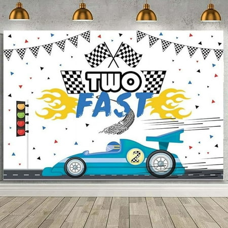 Custom 7x5ft Race Car 2nd Birthday Backdrop Two Fast Red Race Car Birthday Party Photography Background Racing Car Theme Checkered Flag Two Fast Decorations Banner Happy Birthday Party Decor Supplie