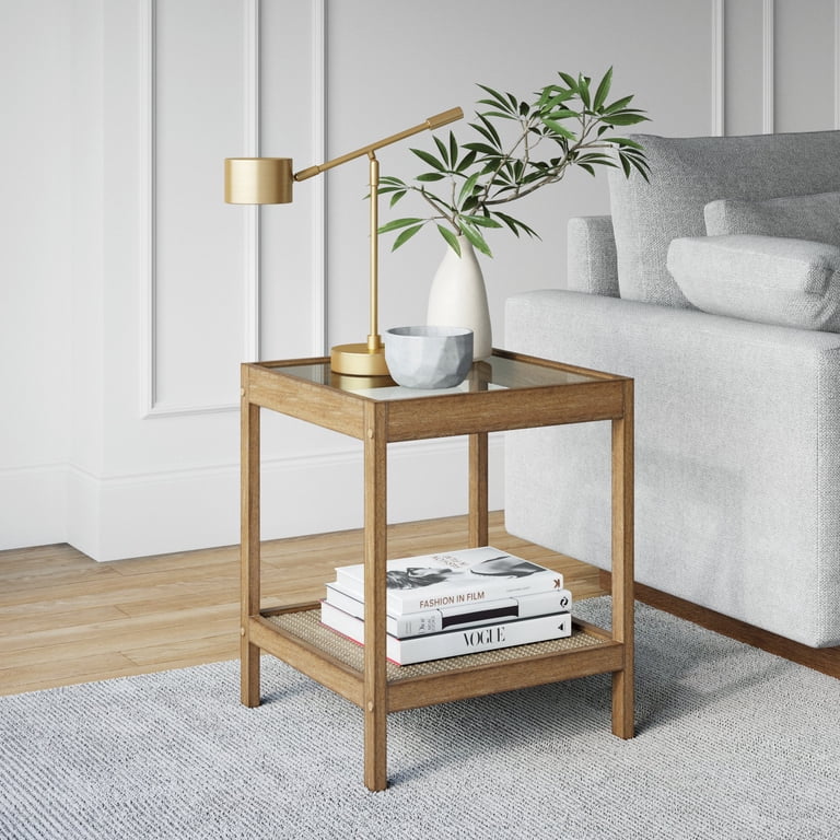 Nathan James Hayes Nightstand, Light Brown with Glass Top photo 1