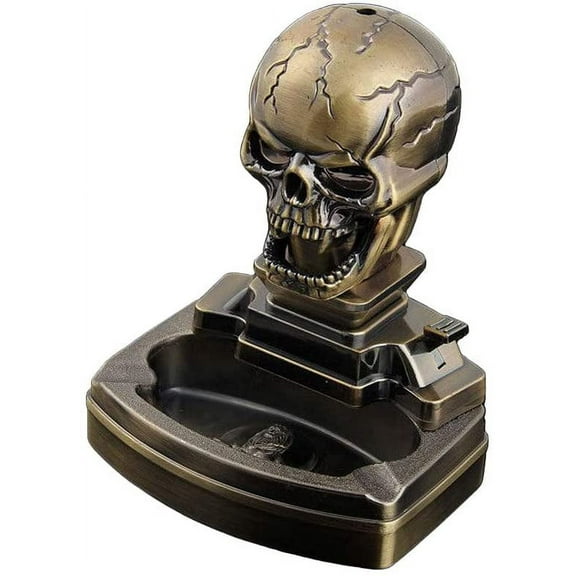 Piioket Skull Skeleton Shaped Cigar Cigarette Lighter Refillable Butane Gas Normal Flame Lighter with Ashtray Ash Tray