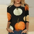 thumbnail image 2 of Odeerbi Halloween Vintage Pumpkin Shirts for Women Retro Graphic Blouse 2025 Casual Printed Three Quarter Sleeves Round Neck Loose Tops Black, 2 of 5