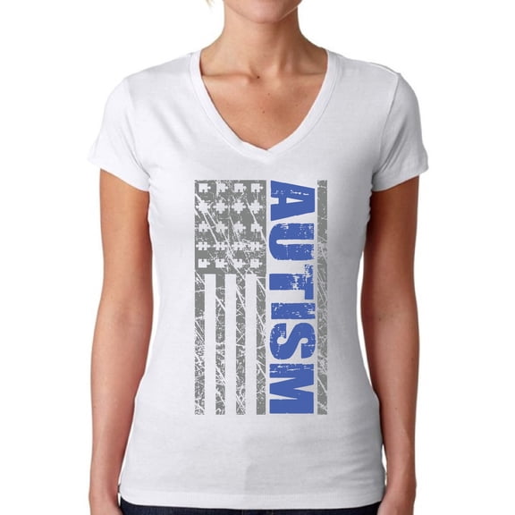 Awkward Styles Women's Autism Awareness American Flag V-neck T-shirt