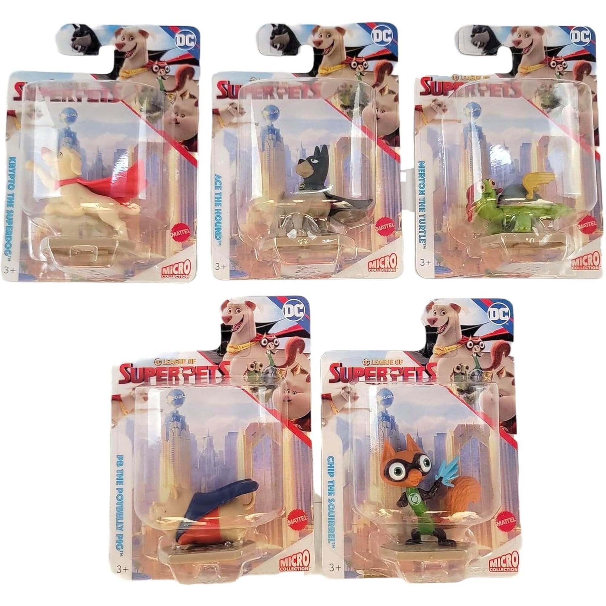 League of Super Pets Complete Set of 5 Figures Krypto Ace Merton PB Chip